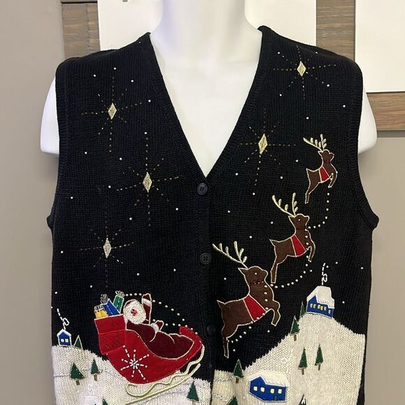Bobbie Brooks Women’s V-neck Christmas Beading Embroidery Sleeveless Vest-L - Picture 2 of 16